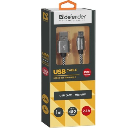 Kabel USB Defender AM-micro BM 1m 2,1A biało-czarny Kabel USB Defender AM-micro BM 1m 2,1A biało-czarny
