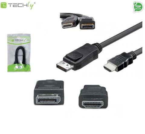 Adapter Techly DSP-H-020 DisplayPort/HDMI M/M, 1,8m, czarny ICOC Adapter Techly DSP-H-020 DisplayPort/HDMI M/M, 1,8m, czarny ICOC