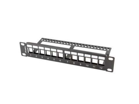 Patch panel pusty Lanberg 12 port 1U 10" z organizerem do modułów keystone czarny Patch panel pusty Lanberg 12 port 1U 10" z organizerem do modułów keystone czarny
