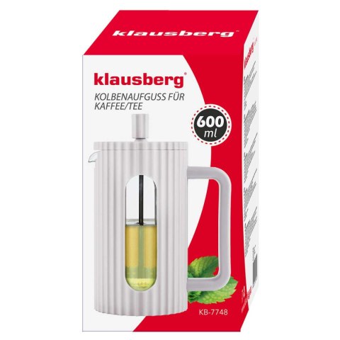 ZAPARZACZ TŁOKOWY DO KAWY/HERBATY 600ml KLAUSBERG KB-7748 BIAŁY ZAPARZACZ TŁOKOWY DO KAWY/HERBATY 600ml KLAUSBERG KB-7748 BIAŁY