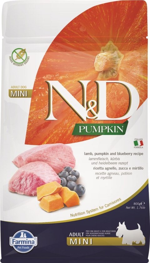 FARMINA N&D Pumpkin Dog Lamb & Blueberry Adult Mini - sucha karma dla psa - 800 g FARMINA N&D Pumpkin Dog Lamb & Blueberry Adult Mini - sucha karma dla psa - 800 g
