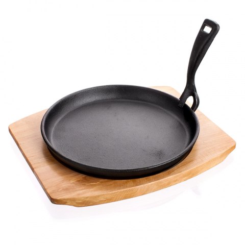 TALERZ PÓŁMISEK PATELNIA ŻELIWNA Z DESKĄ DREWNIANĄ BANQUET TALERZ PÓŁMISEK PATELNIA ŻELIWNA Z DESKĄ DREWNIANĄ BANQUET