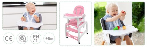 Fotelik krzesełko do karmienia różowe 3w1 bujany fotel krzeseło ze stoliczkiem ECOTOYS Fotelik krzesełko do karmienia różowe 3w1 bujany fotel krzeseło ze stoliczkiem ECOTOYS