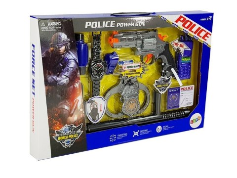 Zestaw Policyjny Pistolet Kajdanki Lornetka Gwizdek Zegarek Odznaka Zestaw Policyjny Pistolet Kajdanki Lornetka Gwizdek Zegarek Odznaka