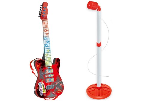 Zestaw Gitara Elektryczna Statyw z Mikrofonem Na Baterie Czerwona Zestaw Gitara Elektryczna Statyw z Mikrofonem Na Baterie Czerwona