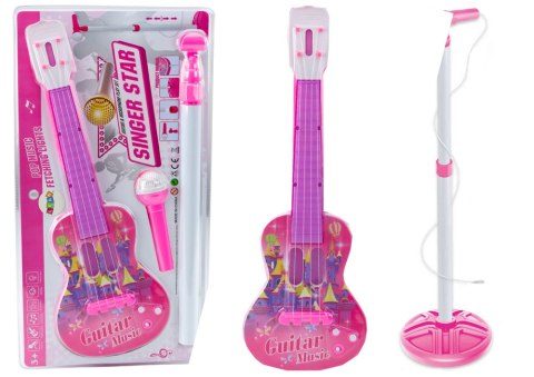 Zestaw Gitara Elektryczna Statyw z Mikrofonem Na Baterie Różowe Zestaw Gitara Elektryczna Statyw z Mikrofonem Na Baterie Różowe