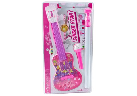Zestaw Gitara Elektryczna Statyw z Mikrofonem Na Baterie Różowe Zestaw Gitara Elektryczna Statyw z Mikrofonem Na Baterie Różowe