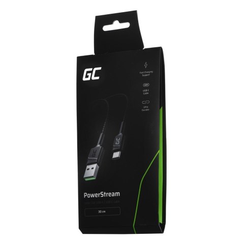 GREEN CELL KABEL KABGC25 GC POWERSTREAM USB-A - USB-C 30CM, SZYBKIE ŁADOWANIE ULTRA CHARGE, QC 3.0 GREEN CELL KABEL KABGC25 GC POWERSTREAM USB-A - USB-C 30CM, SZYBKIE ŁADOWANIE ULTRA CHARGE, QC 3.0