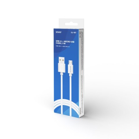 SAVIO KABEL USB-A - MICRO USB, 3 M, BIAŁY, CL-167 SAVIO KABEL USB-A - MICRO USB, 3 M, BIAŁY, CL-167