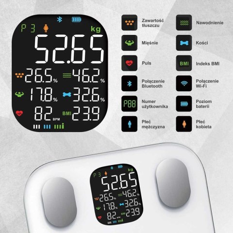 ANALITYCZNA WAGA ŁAZIENKOWA SMART IOS ANDROID KLAUSBERG KB-7855 ANALITYCZNA WAGA ŁAZIENKOWA SMART IOS ANDROID KLAUSBERG KB-7855