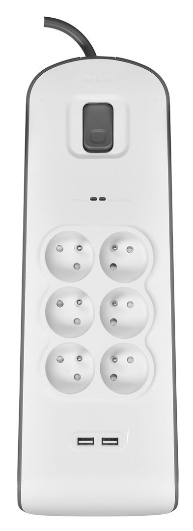 Listwa zasilająca Belkin Power Surge 6-PORT + 2xUSB-A 2.4A 650J 2m Grey/White Listwa zasilająca Belkin Power Surge 6-PORT + 2xUSB-A 2.4A 650J 2m Grey/White