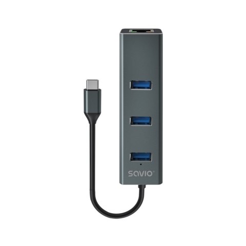 SAVIO AK-57 3-PORTOWY HUB USB-C Z ADAPTEREM RJ-45 SAVIO AK-57 3-PORTOWY HUB USB-C Z ADAPTEREM RJ-45