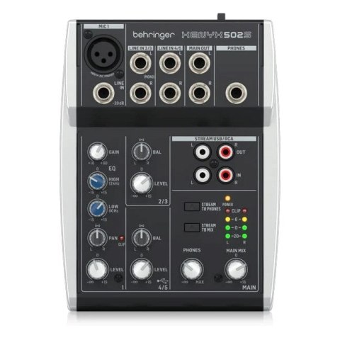 Behringer 502S - 5-kanałowy kompaktowy mikser analogowy z interfejsem USB zaprojektowany specjalnie do obsługi podcastów, stream Behringer 502S - 5-kanałowy kompaktowy mikser analogowy z interfejsem USB zaprojektowany specjalnie do obsługi podcastów, stream