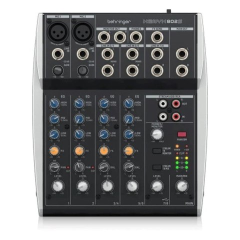 Behringer 802S - 8-kanałowy kompaktowy mikser analogowy z interfejsem USB zaprojektowany specjalnie do obsługi podcastów, stream Behringer 802S - 8-kanałowy kompaktowy mikser analogowy z interfejsem USB zaprojektowany specjalnie do obsługi podcastów, stream
