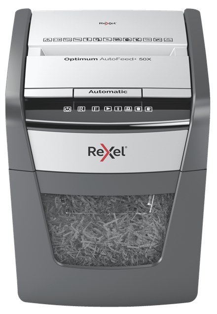 Rexel Niszczarka Optimum AutoFeed+ 50X, (P-4), 50 kartek, 20 l kosz Rexel Niszczarka Optimum AutoFeed+ 50X, (P-4), 50 kartek, 20 l kosz