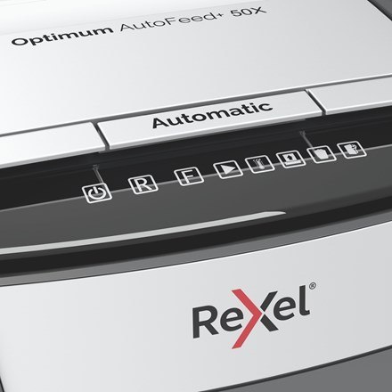Rexel Niszczarka Optimum AutoFeed+ 50X, (P-4), 50 kartek, 20 l kosz Rexel Niszczarka Optimum AutoFeed+ 50X, (P-4), 50 kartek, 20 l kosz