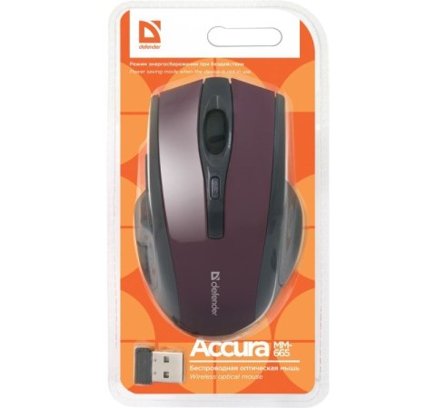 DEFENDER MYSZ BEZPRZEWODOWA ACCURA MM-665 RF BURGUND 1600DPI 6P 52668 DEFENDER MYSZ BEZPRZEWODOWA ACCURA MM-665 RF BURGUND 1600DPI 6P 52668