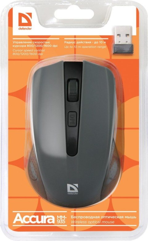 DEFENDER MYSZ BEZPRZEWODOWA ACCURA MM-935 RF SZARA OPTICAL 1600DPI 4P 52936 DEFENDER MYSZ BEZPRZEWODOWA ACCURA MM-935 RF SZARA OPTICAL 1600DPI 4P 52936