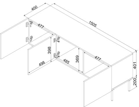 Szafka RTV SIENA 150,5x40x60 czarny mat Szafka RTV SIENA 150,5x40x60 czarny mat