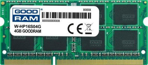 Pamięć SODIMM DDR3 GOODRAM 4GB 1600MHz ded. do HP (W-HP16S04G) Pamięć SODIMM DDR3 GOODRAM 4GB 1600MHz ded. do HP (W-HP16S04G)