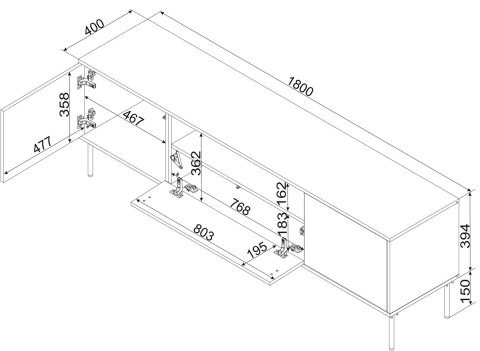 Szafka RTV EF + kominek czarny TRESSE 180x40x54,5 kaszmir mat Szafka RTV EF + kominek czarny TRESSE 180x40x54,5 kaszmir mat