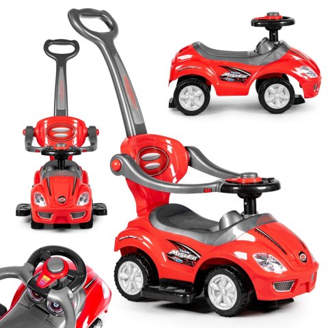 Autko jeździk, chodzik, pchacz 3w1 deluxe klakson - czerwone Autko jeździk, chodzik, pchacz 3w1 deluxe klakson - czerwone