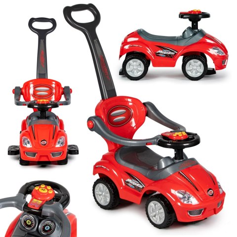 Autko jeździk pchacz 3w1 DELUXE z rączką panelem muzycznym - czerwone Autko jeździk pchacz 3w1 DELUXE z rączką panelem muzycznym - czerwone