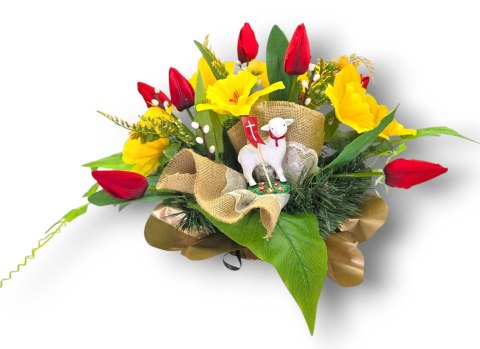 WIELKANOCNY STROIK NA POMNIK KWIATY NA GRÓB TULIPANY ŻONKILE BARANEK WIELKANOCNY STROIK NA POMNIK KWIATY NA GRÓB TULIPANY ŻONKILE BARANEK