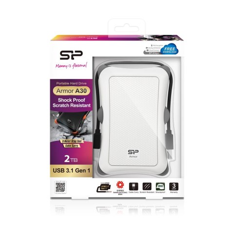 Dysk zewnętrzny HDD Silicon Power Armor A30 (2TB; 2.5"; USB 3.2; 5400 obr/min; White; SP020TBPHDA30S3W) Dysk zewnętrzny HDD Silicon Power Armor A30 (2TB; 2.5"; USB 3.2; 5400 obr/min; White; SP020TBPHDA30S3W)