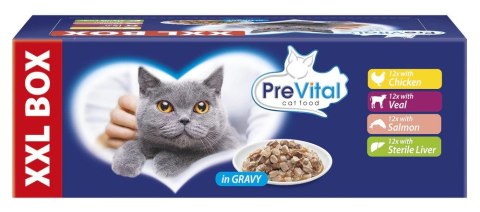 PREVITAL - Z kurczakiem, cielęciną, łososiem i wątróbką w sosie - karma dla kota 48x100g PREVITAL - Z kurczakiem, cielęciną, łososiem i wątróbką w sosie - karma dla kota 48x100g