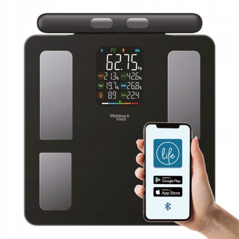 Waga łazienkowa analityczna 15 parametrów Apple Health Google Fit SCALA WEBBER Waga łazienkowa analityczna 15 parametrów Apple Health Google Fit SCALA WEBBER