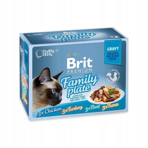 Brit Premium Family Plate dla kotów saszetki w sosie mix smaków 12x85g Brit Premium Family Plate dla kotów saszetki w sosie mix smaków 12x85g
