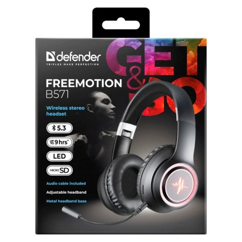 DEFENDER SŁUCHAWKI BLUETOOTH FREEMOTION B571 CZARNE LED DEFENDER SŁUCHAWKI BLUETOOTH FREEMOTION B571 CZARNE LED