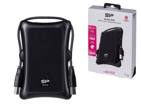 Dysk zewnętrzny HDD Silicon Power Armor A30 (1TB; 2.5"; USB 3.2; 5400 obr/min; Black; SP010TBPHDA30S3A) Dysk zewnętrzny HDD Silicon Power Armor A30 (1TB; 2.5"; USB 3.2; 5400 obr/min; Black; SP010TBPHDA30S3A)