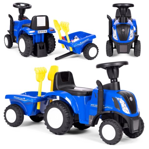 Jeździk traktor New Holland z przyczepką dla dzieci interaktywna kierownica dźwięki niebieski Jeździk traktor New Holland z przyczepką dla dzieci interaktywna kierownica dźwięki niebieski