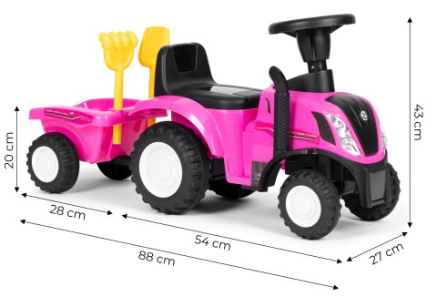 Jeździk traktor New Holland z przyczepką interaktywna kierownica dźwięki dla dzieci różowy Jeździk traktor New Holland z przyczepką interaktywna kierownica dźwięki dla dzieci różowy