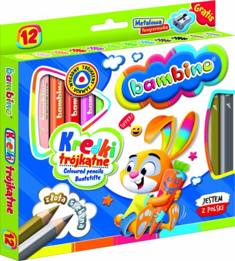 BAMBINO Kredki trójkątne w oprawie drewnianej 12 kolorów + temperówka BAMBINO Kredki trójkątne w oprawie drewnianej 12 kolorów + temperówka
