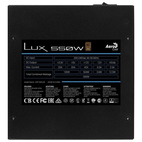 ZASILACZ AEROCOOL PGS LUX 550W 80+ Bronze ZASILACZ AEROCOOL PGS LUX 550W 80+ Bronze