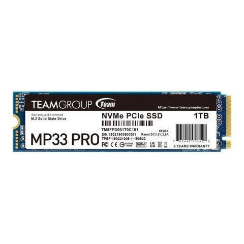 Dysk SSD Team Group MP33 PRO 1TB M.2 PCIe NVMe Gen3 x4 2280 (2400/2100) Dysk SSD Team Group MP33 PRO 1TB M.2 PCIe NVMe Gen3 x4 2280 (2400/2100)