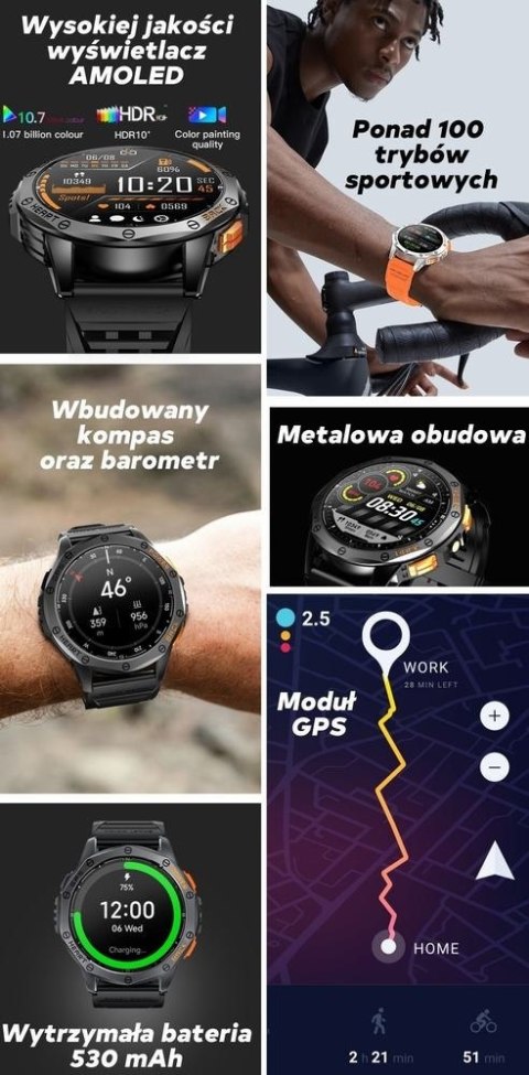 Smartwatch Męski GRAVITY GPS GT24-4 Czarny Pasek Silikonowy + Pomarańczowy Pasek Silikonowy Smartwatch Męski GRAVITY GPS GT24-4 Czarny Pasek Silikonowy + Pomarańczowy Pasek Silikonowy