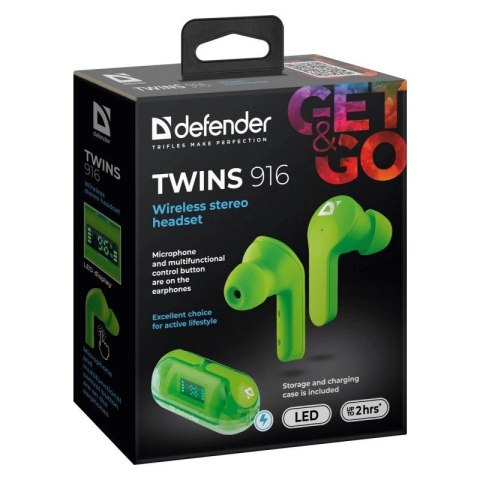 DEFENDER SŁUCHAWKI BLUETOOTH TWINS 916 ZIELONE DEFENDER SŁUCHAWKI BLUETOOTH TWINS 916 ZIELONE
