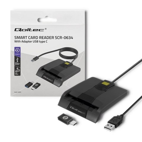 Czytnik kart chipowych ID Qoltec SCR-0634 | USB 2.0 + adapter USB-C Czytnik kart chipowych ID Qoltec SCR-0634 | USB 2.0 + adapter USB-C