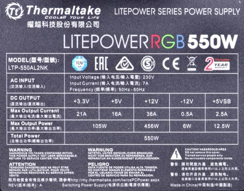 Zasilacz Thermaltake Litepower RGB PS-LTP-0550NHSANE-1 (550 W; Aktywne; 120 mm) Zasilacz Thermaltake Litepower RGB PS-LTP-0550NHSANE-1 (550 W; Aktywne; 120 mm)