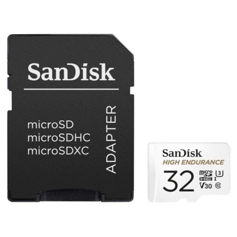 Karta pamięci MicroSDHC SanDisk High Endurance 32GB 100/40 MB/s A1 Class 10 V30 UHS-I U3 + adapter Karta pamięci MicroSDHC SanDisk High Endurance 32GB 100/40 MB/s A1 Class 10 V30 UHS-I U3 + adapter