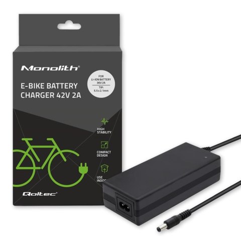Ładowarka Qoltec do baterii roweru elektrycznego 36V | 42V | 2A | 5.5*2.1 Ładowarka Qoltec do baterii roweru elektrycznego 36V | 42V | 2A | 5.5*2.1