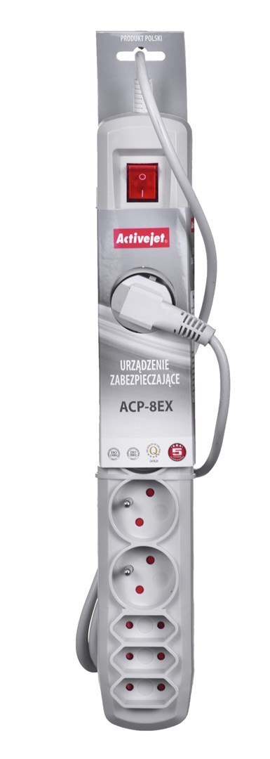 Listwa przeciwprzepięciowa Activejet APN-8g/5m-GR (3 x Typ C, 5 x UTE; 10 A; 5m; kolor szary) Listwa przeciwprzepięciowa Activejet APN-8g/5m-GR (3 x Typ C, 5 x UTE; 10 A; 5m; kolor szary)