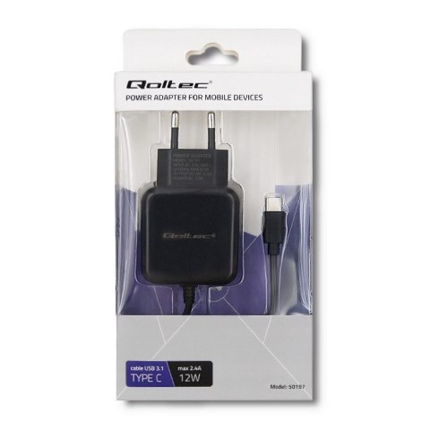 QOLTEC ŁADOWARKA SIECIOWA USB TYP C, 5V, 2.4A, 12W, CZARNA QOLTEC ŁADOWARKA SIECIOWA USB TYP C, 5V, 2.4A, 12W, CZARNA