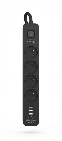 Listwa zasilająca KERG z wyłącznikiem-4 gniazda 3USB 16A 1,5m czarny