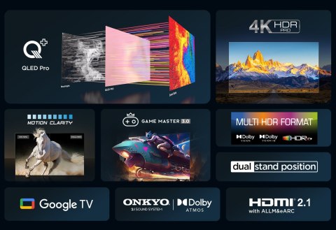 Telewizor TCL 85C655 QLED 85'' 4K Ultra HD Google TV Dolby Atmos DVB-T2 Czarny Telewizor TCL 85C655 QLED 85'' 4K Ultra HD Google TV Dolby Atmos DVB-T2 Czarny