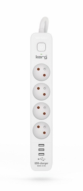 Listwa zasilająca KERG z wyłącznikiem-4 gniazda 3USB 16A 1,5m Listwa zasilająca KERG z wyłącznikiem-4 gniazda 3USB 16A 1,5m